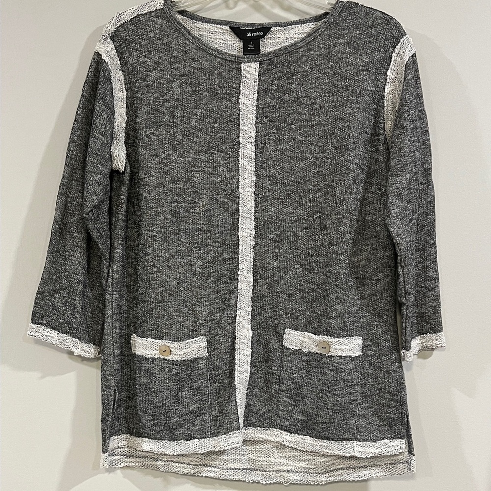 Ali Miles - small, Black and‎ White Textured Knit Top